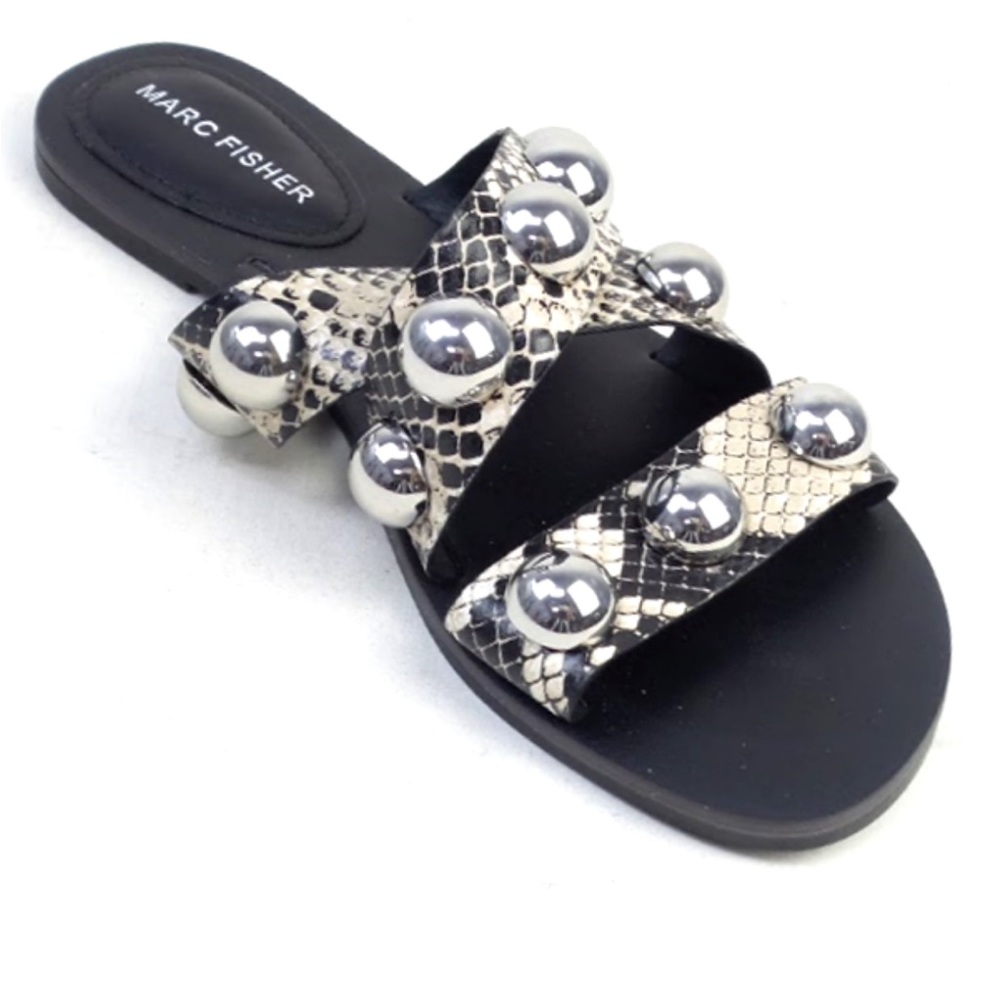 Marc Fisher Bryte Black Snake Flat Sandal